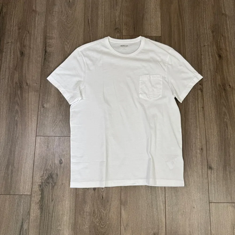 J.Crew Broken-In Short Sleeve Pocket Shirt Mens L White Crewneck Pullover Cotton
